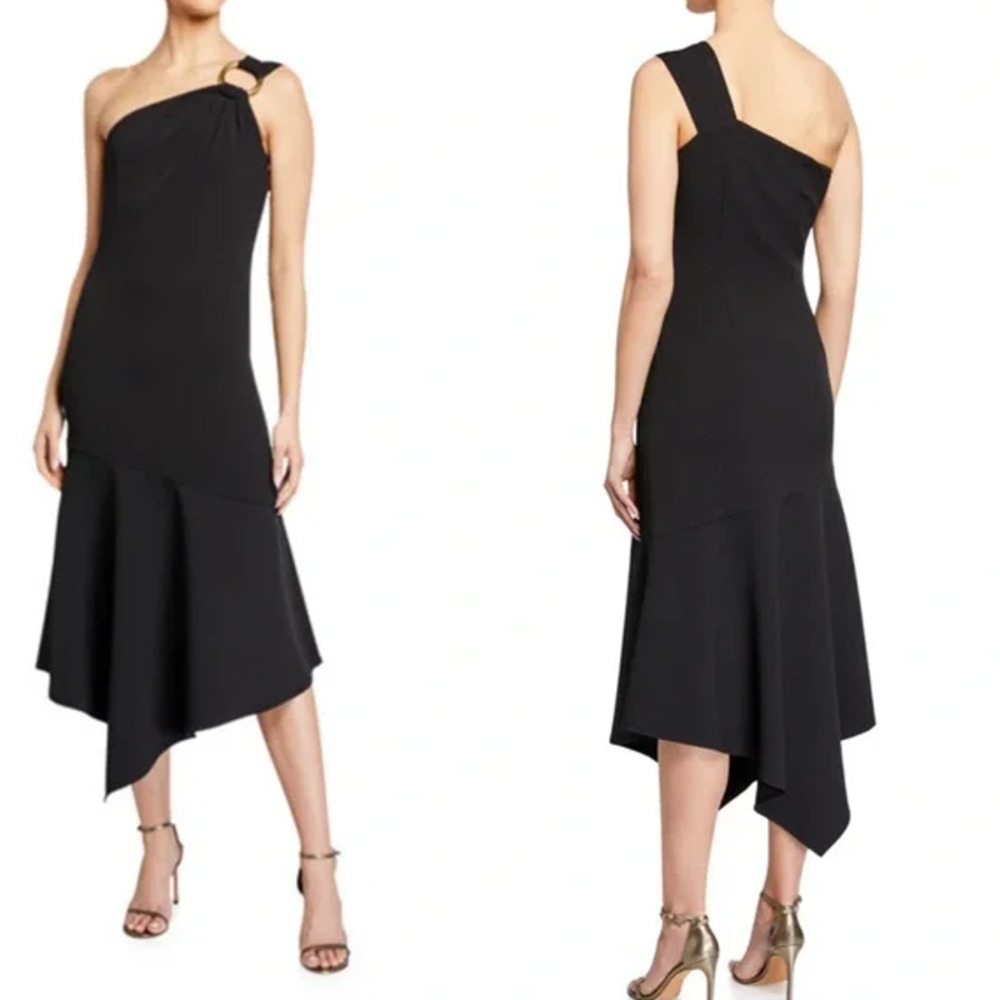 Shoshanna Midnight Eonia One Shoulder Sheath Midi Dress Black Women's Size 10